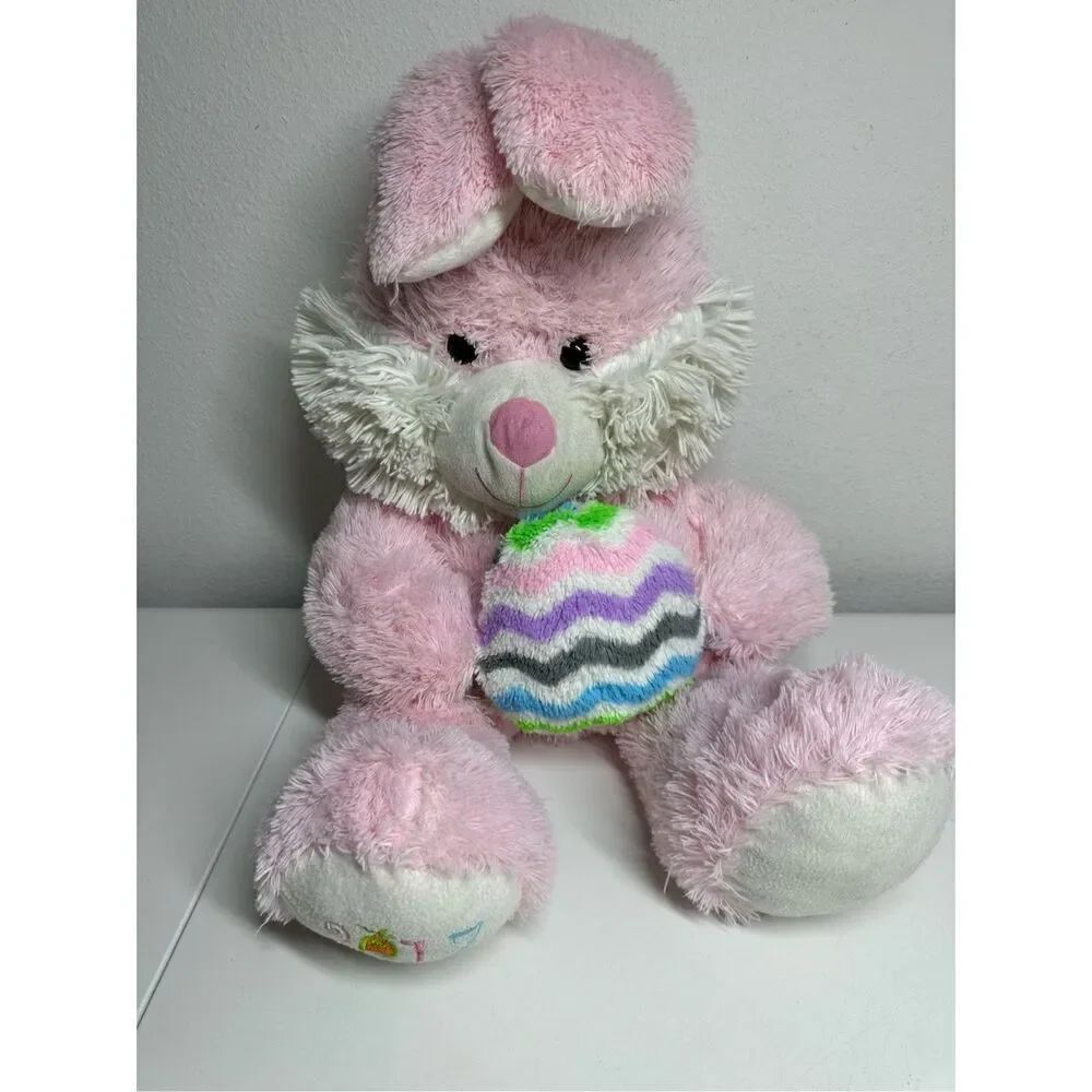 Jumbo Easter Bunny Stuffed Animal Plush White Pink 35”With Easter Egg 2017